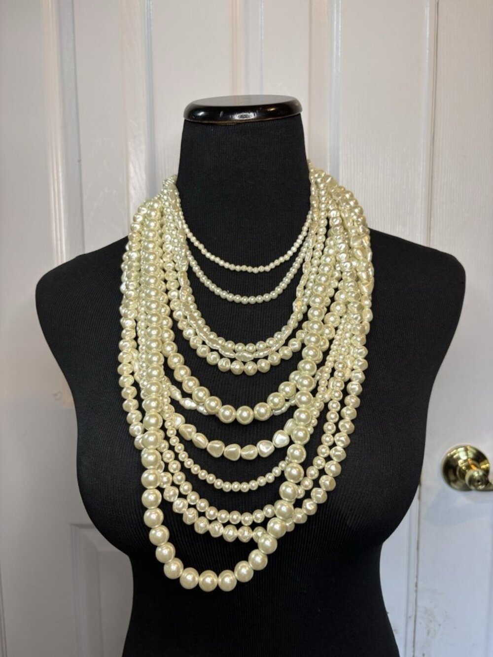 Huge Chicos Faux Pearl Graduated MultiStrand Necklace Statement Flapper Long